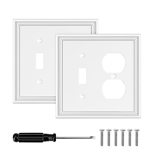 2 Pack White Modern Decorative Toggle/Duplex Outlet Covers Wall Plate - size: 2 Gang Toggle/Duplex