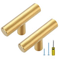 Ravinte 10 Pack Gold T Bar Cabinet Knobs 2in Dresser Knobs Single Hole | Brushed Brass Finish, Solid Metal, Easy Install, Screws Included, Hardware, Kitchen, Bathroom, Drawers, Cabinets - color: Gold, size: 10 Pack, style: Round