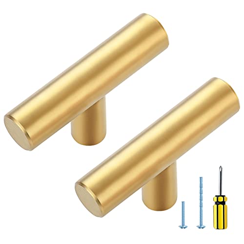 Ravinte 10 Pack Gold T Bar Cabinet Knobs 2in Dresser Knobs Single Hole | Brushed Brass Finish, Solid Metal, Easy Install, Screws Included, Hardware, Kitchen, Bathroom, Drawers, Cabinets - color: Gold, size: 10 Pack, style: Round