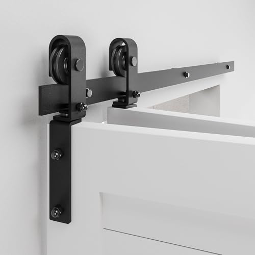 24" Bi-Folding Sliding Barn Door Hardware Track Kit,Smoothly&Quietly,Side Mounted Black Roller,Easy Install,Door Not Included [Fit Double 10" Bifold Doors] - size: 24" for 2 Doors