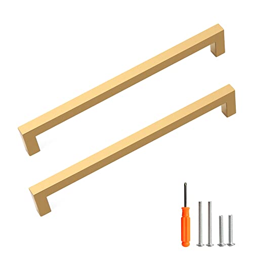 Cabinet Pulls Gold Cabinet Handles Square Drawer Pulls, 5 Pack 8-4/5 Inch Stainless Steel Kitchen Door Cupboard Cabinet Handles, Drawer Hardware Handles, 224mm Hole Centers - color: Gold, size: Two Hole - 8-4/5 inch Hole Centers(224mm)