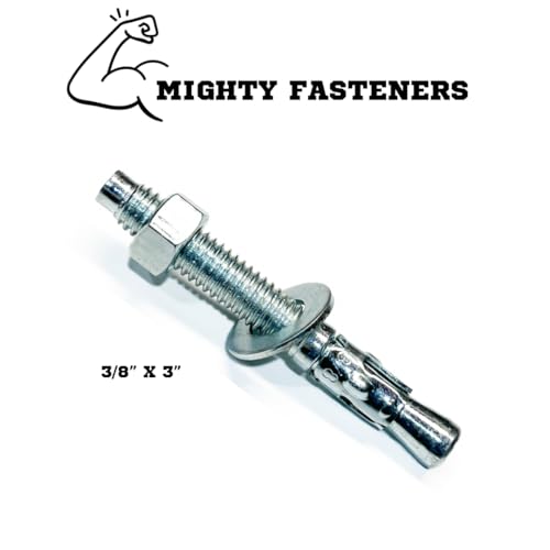 MIGHTY FASTENERS Zinc-Plated Steel Wedge Anchors, 3/8" X 3" - Heavy-Duty Mounting Bolts for Concrete - 50 Pack - size: 3/8" X 3"