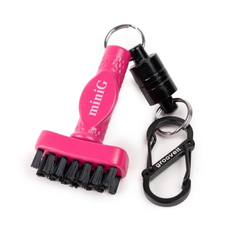 Grooveit Pink Mini Golf Brush The MiniG 'Dry Scrubber' Features A Detachable Magnet, Heavy-Duty Nylon Bristles, and 3-Yr Warranty - Used On All Professional Golf Tours - Golf Accessory of 2023 - color: Pink