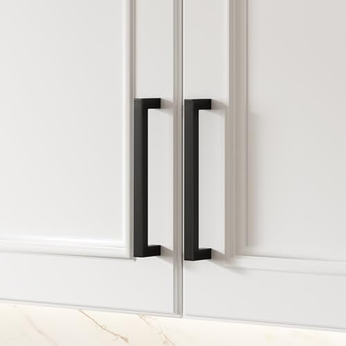 Goldenwarm 6-1/4 Inch 10 Pack Black Cabinet Handles Kitchen Drawer Pulls - color: Black, size: 6 1/4" Hole Center