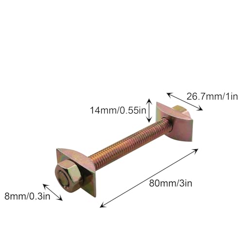 8PCS Solid Half Moon 3 in1 Connector 8x80mm Tabletop Combination Furniture Connector Bolt and Nut Metal Hardware for Tables Beds Shelves - size: 8x80mm