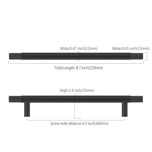 Asidrama 10 Pack 6.3 Inch(160mm) Matte Black Knurled Kitchen Cabinet Handles, Cabinet Pulls Kitchen Cabinet Hardware for Cupboard Drawer Pulls - color: Matte Black, size: 6.3" Hole Center