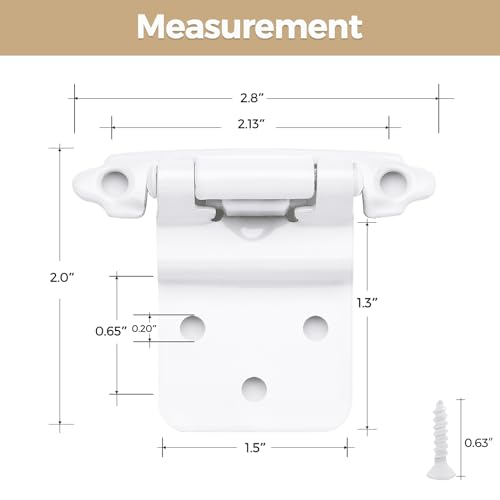 4 Pack 2 Pair White Cabinet Hinges, 3/8" Inset Semi-Concealed Hinges - color: White, size: 3/8" Inset