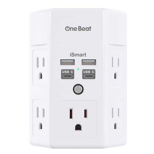 One Beat Surge Protector Wall Outlet Extender,3-Sided Outlet Splitter 1680J - color: White, size: 15.5w,1pcs