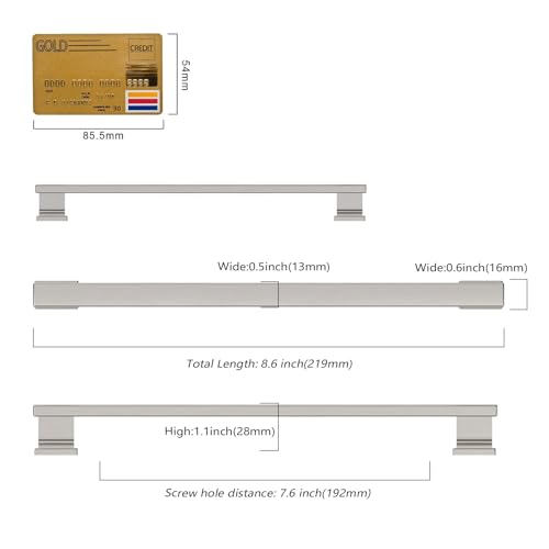 Amerdeco 10 Pack Brushed Satin Nickel Cabinet Pulls 7.5" - color: Brushed Satin Nickel, size: 7.5" hole center