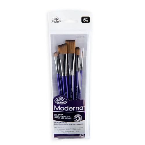 Royal & Langnickel Moderna, 5pc Angular & Stroke Variety Brush Set for All Painting Mediums, Includes - Stroke, Angular, Liner & Filbert Brushes Purple - style: Angular & Stroke