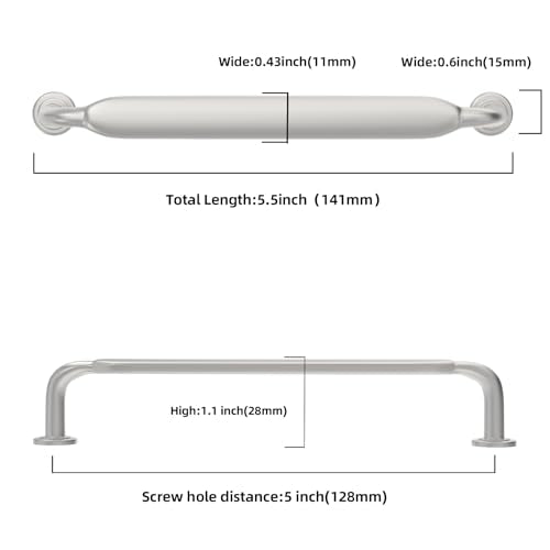 10 Pack 5 Inch Cabinet Pulls Brushed Satin Nickel Kitchen Cabinet Handles Zinc Alloy Drawer Pulls Solid Cabinet Hardware - color: Brushed Satin Nickel, size: 5'' Hole Center(128mm)
