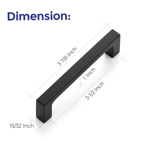 Ravinte Matte Black Square & Solid Cabinet Handles,3-1/2 Inch,30 Pack | Zinc Alloy, Flat Black Finish, Screws Included,Drawer Pulls, Cabinet Hardware for Kitchen & Drawer - size: 3-1/2 Inch Hole Center