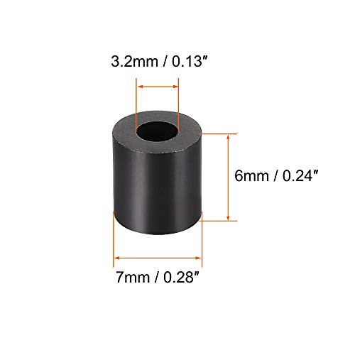 uxcell Nylon Round Spacer Washer 3.2mm ID 7mm OD 6mm Height for M3 Screws Black 100Pcs - size: 3.2mmx7mmx6mm