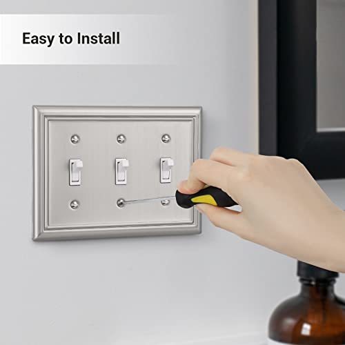 DEWENWILS Tripple Toggle Wallplates, Brushed Nickel Light Switch Covers - color: Brushed Nickel, size: 3 Toggle 2PK