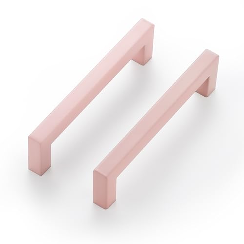 Ravinte Pink Square Cabinet Handles Drawer Pulls,5 Inch,30 Pack | Screws Included, Stainless Steel, Square Bar Grip, Easy Install, Kitchen Cabinet Hardware, For Cupboards, Drawers, Dressers - color: Pink