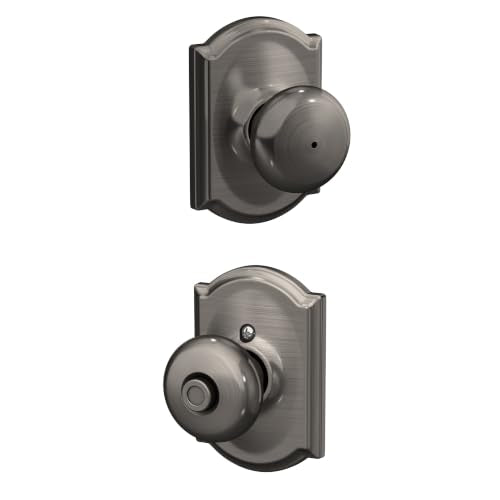 SCHLAGE Plymouth Bed/Bath Privacy Door Handle with Lock, Antique Pewter - color: Antique Pewter, size: Camelot