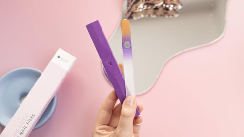 Bona Fide Beauty Czech Glass Nail File with Protective Case (Gold Violet) | Genuine Bohemian Czech glass nail file for natural nails, reusable etched fine grit nail filer, easy to wash, sustainable - color: Gold/Violet
