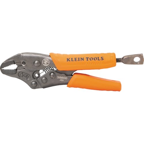 Klein Tools 38600 Curved Jaw Locking Pliers with Quick Release Handles, Intuitive Thumb Knob, High Torque, Mole Grips for Clamping and Gripping, 5-Inch - size: 5-Inch