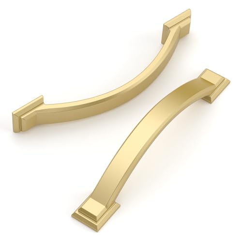Amerdeco 10 Pack Brushed Gold Cabinet Pulls 4" - color: Brushed Gold, size: 4" hole center