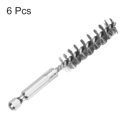 HARFINGTON 6Pcs Stainless Steel Bore Brush 13mm Dia 4" Long Cleaning Twisted Wire Brush with Handle 1/4" Hex Shank for Tubes, Ports, Bearings - size: 13mm