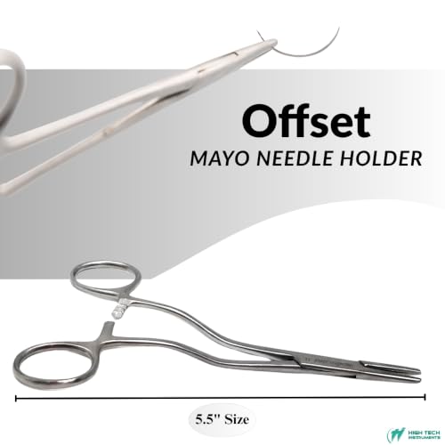 Mayo Hegar Needle Holder Driver with Cross Serrated Jaws Made of Stainless Steel Comes in Multi Position Locking Mechanism Clamping Pliers (5.5" Offset) - size: 5.5" Offset