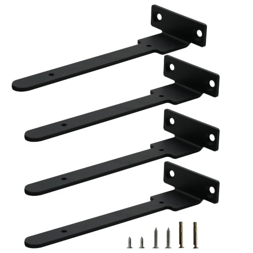 4 Pack Floating Shelf Brackets 8 Inch Black Metal Hidden L Supports - size: 4 Pack