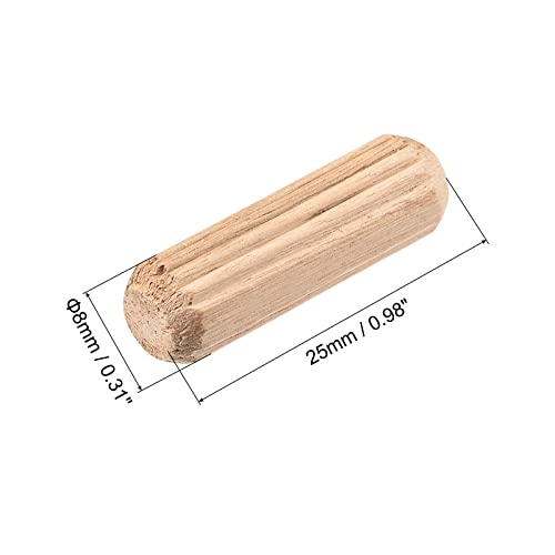 uxcell Wooden Dowel Pins 36pcs 8x25mm(5/16"x1") Fluted Beveled Ends Wood Dowel Pegs Kiln Dried Hardwood for Woodworking Furniture Shelf - size: 8x25mm