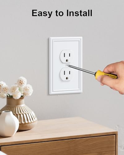 2-Pack Zinc Alloy Single Duplex Outlet Cover Plate, Solid Receptacle Cover - color: Pure White, size: 1 Duplex 2PK