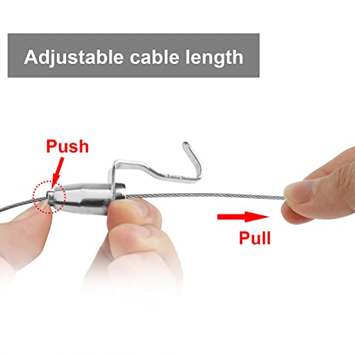 Sturdy Picture Rail Hanging System, 66 lb (30 kg) Max Load Capacity, Adjustable Wire Hooks Kit, 3ft (1 m) Length Cable with Loop, Frames Display kit (14 Pack), Silver