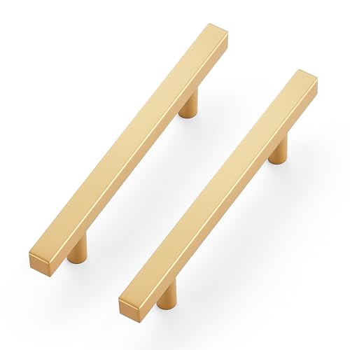 Ravinte Champagne Gold Handles Square Cabinet Hardware 4 Inch 10 Pack - size: 4" Hole Center