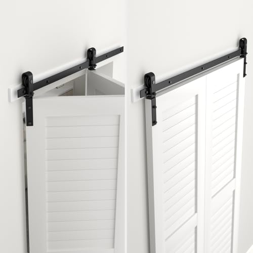 30" Bi-Folding Sliding Barn Door Hardware Track Kit,Smoothly&Quietly,Side Mounted Black Roller,Easy Install,Door Not Included [Fit Double 13" Bifold Doors] - size: 30" for 2 Doors