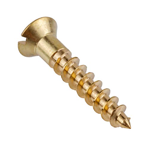 #5 x 5/8" Solid Brass Flat Countersunk Head Slot Drive Wood Screws | Pack of 25 | Self Tapping Screws for Wood Antique or Modern Furniture | FH19-B (25)