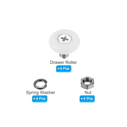 PATIKIL 22mm Drawer Rollers, 4 Set Nylon Positioning Pulleys Small Drawer Pulley Replacement Wheel with Spring Washer and Nut for File Cabinet Slides, White - size: 22mm