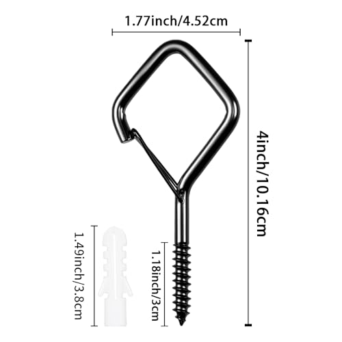 Heavy Duty 4 Inch Eye Screw Hooks for Hanging, Ceiling Hooks with Safety Buckle, Screw in Hooks for Hanging Plants, Outdoor String Lights & Decor (Black, 8 Pcs)