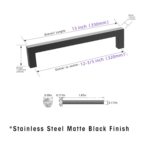 Matte Black 12-3/5 Inch Cabinet Handles, 30 Pack Cabinet Pulls - size: 12-3/5inch(320mm) Hole Center
