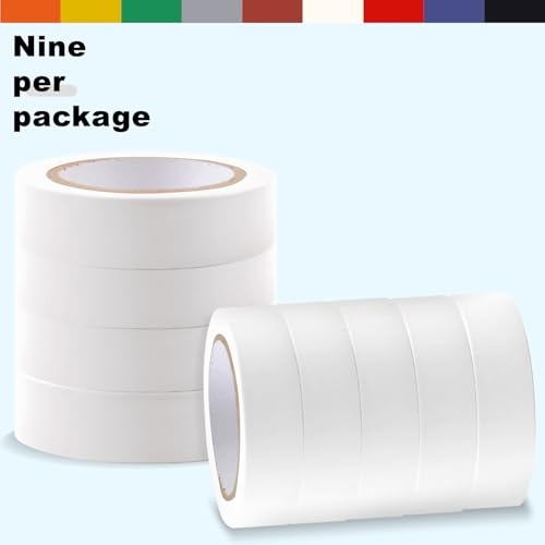 Romeda 9 Pack Electrical Tapes, Electrical Tape Water, Sun, and Oil Resistant, Electrical Tape is Suitable for Most Domestic, Commercial, and Industrial environments - White - color: White