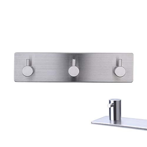 Self Adhesive Stainless Steel Hooks, Wall Mount Heavy Duty Hanger - color: 3 Hooks