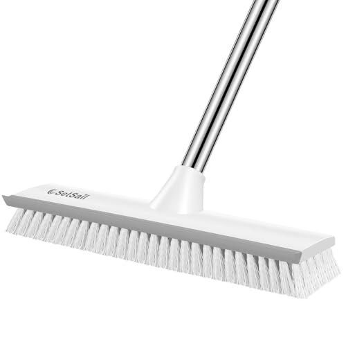 SetSail 12-in Wide Floor Scrub Brush with Long Adjustable Handle Brush - color: Grey White, size: 12in