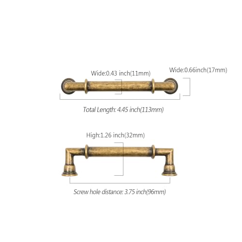 Asidrama 10 Pack 3.75 Inch(96mm) Brushed Antique Brass Kitchen Cabinet Handles, Cabinet Pulls Kitchen Cabinet Hardware for Cupboard Drawer Pulls 2281 - color: Antique Brass, size: 3.75" Hole Center