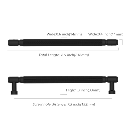 Asidrama 10 Pack 7.5 Inch(192mm) Matte Black Cabinet Pulls Knurled Kitchen Cabinet Handles, Cabinet Pulls Kitchen Cabinet Hardware for Cupboard Drawer Pulls - color: Matte Black, size: 7.5" Hole Center, style: 10 Pack