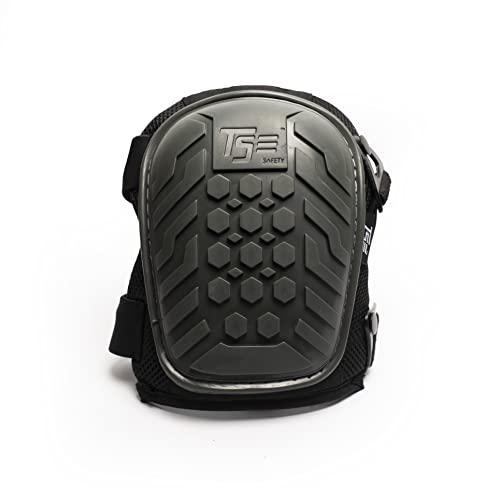 TSE Safety Heavy Duty Professional Knee Pads, Double Strap and Adjustable Clips Hex Pro Knee Pads for Work, Gel Cushion Premium Quality Kneeling Pads for Men and Women,Black Medium