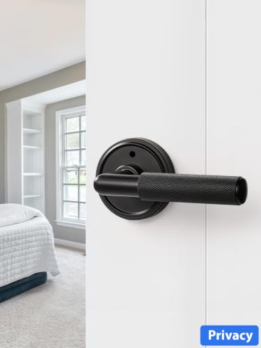 Knurled Door Lever Black Privacy Door Handle, 1 Pack - color: Black