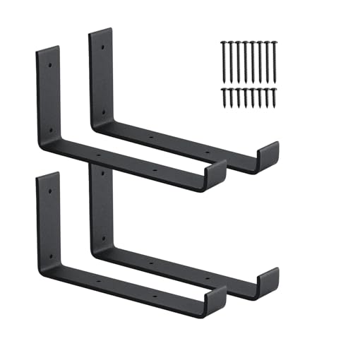 4 Pack Shelf Brackets, Heavy Duty 9 Inch J Shelf Bracket with Lip, Industrial Wall-Mounted Floating Supports for 8.8" Wide Lumber Board, Matte Black, HOME MASTER HARDWARE - size: 4 Pack