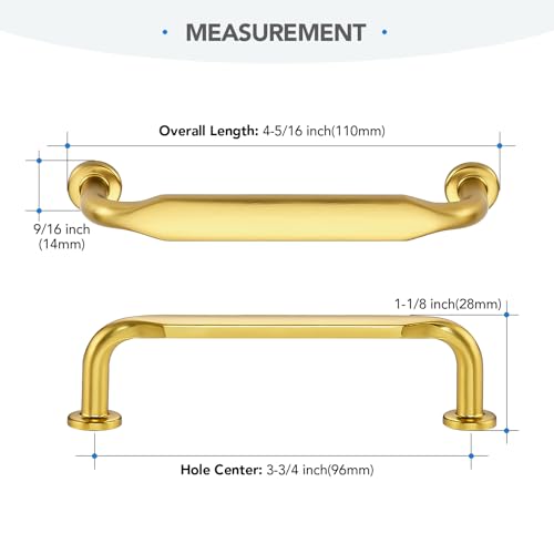 HOME EDIT Gold Solid Cabinet Handles & Pulls 3-3/4 Inch 10 Pack - color: Brushed Brass, size: 3-3/4 inches Hole Center