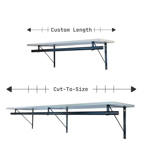 Custom Cut-to-Size Premium Wall-Mounted Shelf with Rod and Bracket Kit. 3/4" Thick Shelves, 14 inches deep. Customize the Length from 16" up to 72". - color: Grey - Black, size: 44 - 72