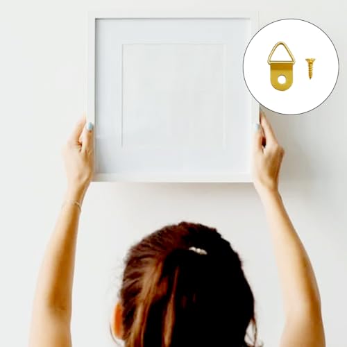 100 Pieces Small Triangle Ring Steel Picture Hangers with 100 Pieces Screws - color: Gold