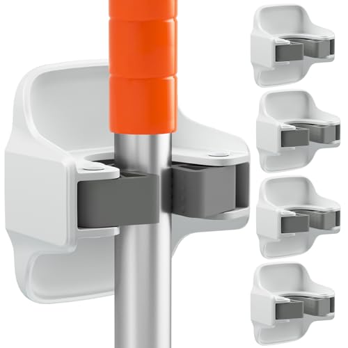reliahom Broom Holder Wall Mount Mop Grippers Organizer wall Hanging, 5Pack - color: White, size: 5 Pack 1Rack