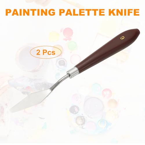 HARFINGTON 2pcs Palette Knife Painting Tool 2.24" x 0.59" Stainless Steel Art Spatula Pallet Knives Scrapers Tools with Plastic Handle for Acrylic Oil Canvas Mixing Spreading, Red/Silver - size: 2.24" x 0.59"