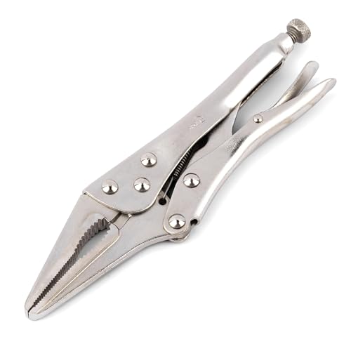 URASISTO 9-Inch Long Nose Locking Pliers, Premium Cr-V Construction, Long Nose Pliers with Wire Cutter for Easy Access to Hard to Reach Areas