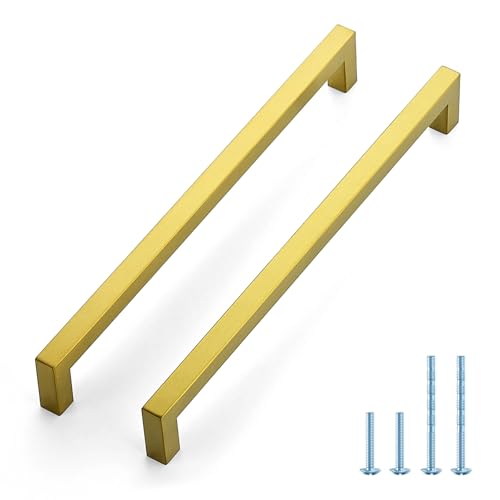 JOY DECOR Gold Cabinet Handles Square Cabinet Pulls, 10 Inch CC, 10 Pack - size: 10 Inch Hole Center